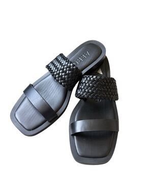 Aerosoles Women’s St. Lukes Black Leather Braided Square Toe Slide Sandals NEW 8